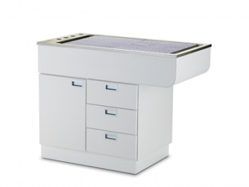 White Laminate Right Hand Knee Space Tub Table, Door and Drawers, Length 1168mm